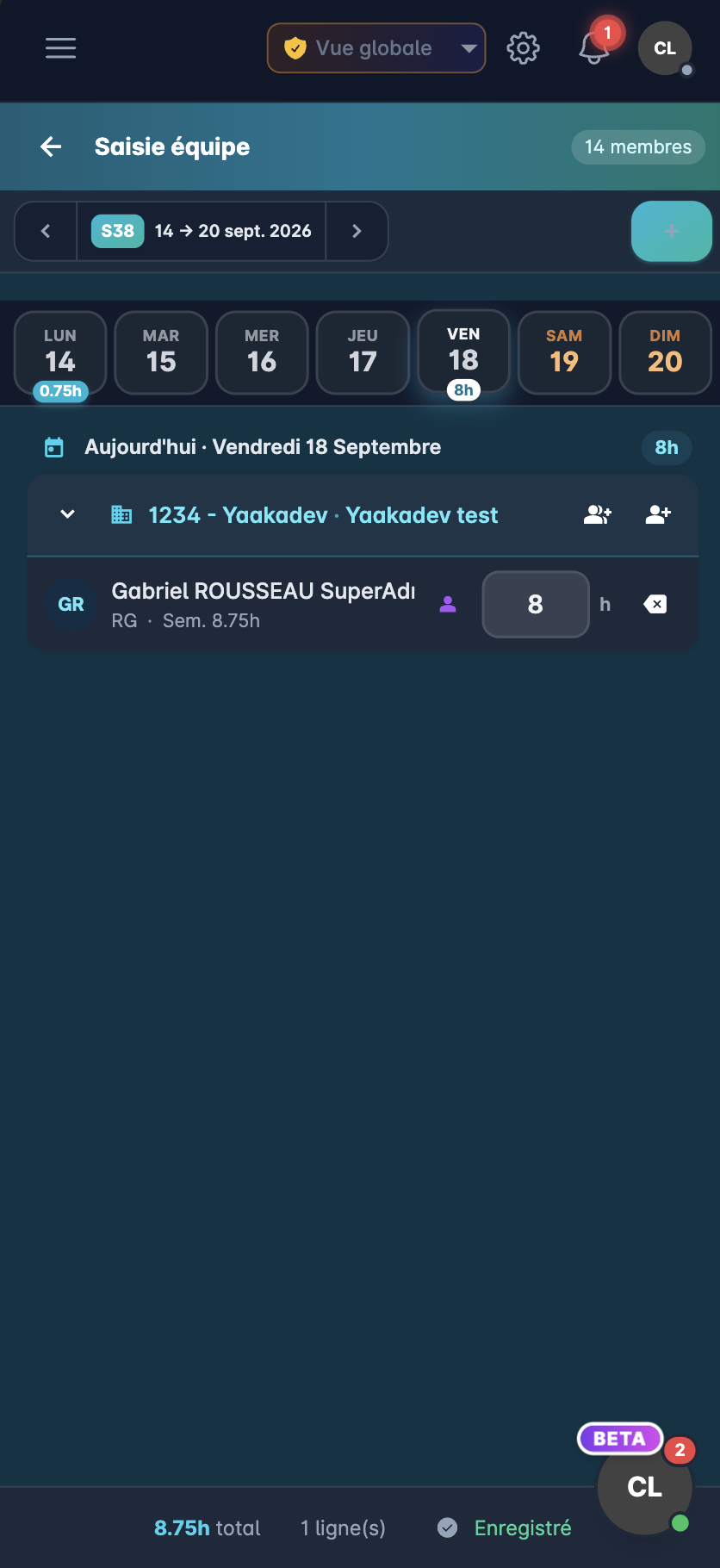 POLO — Saisie des heures par équipe sur mobile